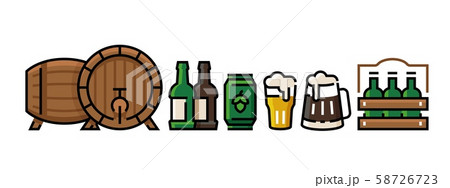 Beer icons. Bottle pub mug with beer foam, can and bar glass, vintage minimal beer design template 58726723