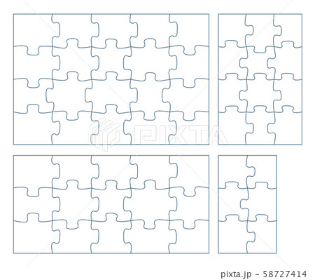 Sets of puzzle pieces vector illustration. 2 x 3, 3 x 4, 3 x 5, 4 x 5 jigsaw game outline pieces Sets of puzzle pieces vector illustration. 2 x 3, 3 x 4, 3 x 5, 4 x 5 jigsaw game outline pieces 58727414