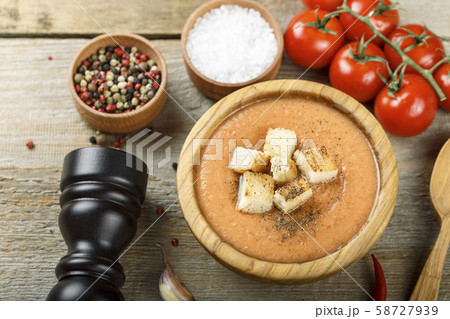 homemade cream soup on the table 58727939