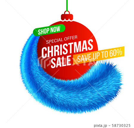 Abstract Christmas Sale banner with blue furry tinsel for special offers, sales and discounts. Abstract Christmas Sale banner with blue furry tinsel for special offers, sales and discounts. 58730325