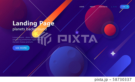 Landing page for websites, or apps with open space, dynamic shapes, falling star and planets. 58730337