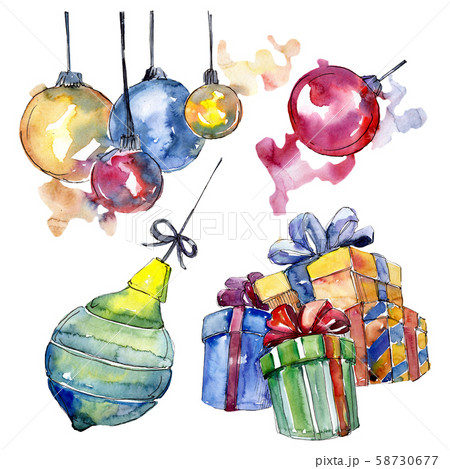 Christmas winter holiday symbol isolated. Watercolor background set. Isolated christmas illustration Christmas winter holiday symbol isolated. Watercolor background set. Isolated christmas illustration 58730677