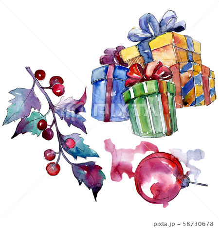 Christmas winter holiday symbol isolated. Watercolor background set. Isolated christmas illustration 58730678