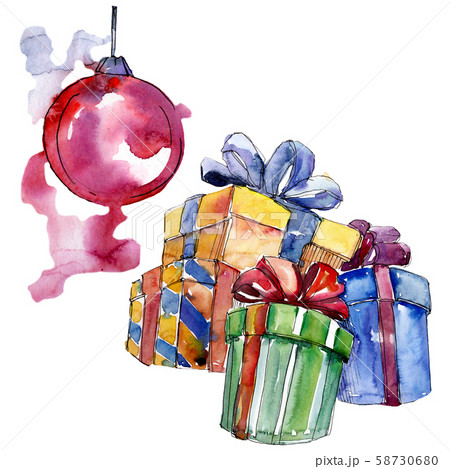 Christmas winter holiday symbol isolated. Watercolor background set. Isolated christmas illustration 58730680