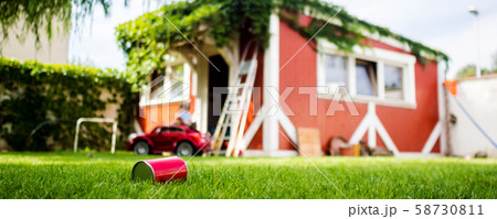 little boy is playing with his electro toy car little boy is playing with his electro toy car 58730811