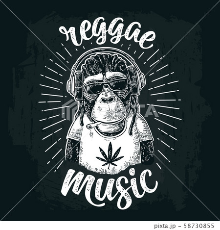 Monkey hipster with dreadlocks in headphones, 58730855