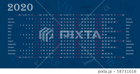 Wall calendar of 2020 year on deep blue background 58731016
