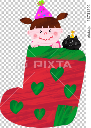 Girl and black cat waiting in socks 58731201