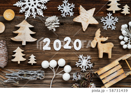 Rustic Wooden Christmas Decoration, 2020, Tree, Rustic Wooden Christmas Decoration, 2020, Tree, 58731439