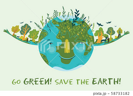 Go green, save the Earth. Vector cute ecological 58733182