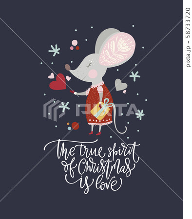 Christmas vector cartoon mouse in a flat style. Christmas vector cartoon mouse in a flat style. 58733720