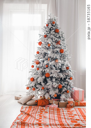 new year Christmas tree winter holiday gifts interior decor postcard 58735165