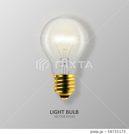 Vector 3d Realistic Golden Turning On Light Bulb Icon Closeup Isolated on Gray Background. Design 58735173