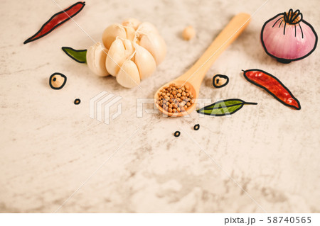 Garlic clove on stone top view .Flat lay 58740565