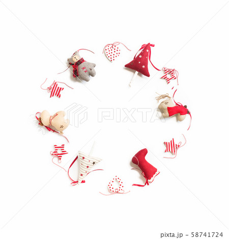 Christmas circle of handmade toys garland isolated Christmas circle of handmade toys garland isolated 58741724