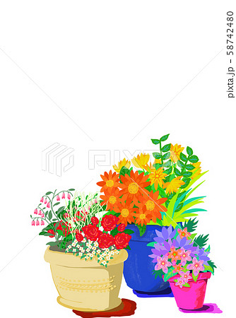 花 寄せ植え ガーデニング 庭 草花 植木鉢のイラスト素材