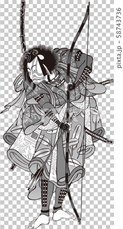 浮世絵 歌舞伎役者 その66 白黒のイラスト素材