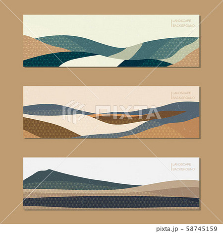 Abstract background with Japanese pattern vector. Landscape illustration with colorful geometric template. Mountain elongated format. Grunge texture. 58745159