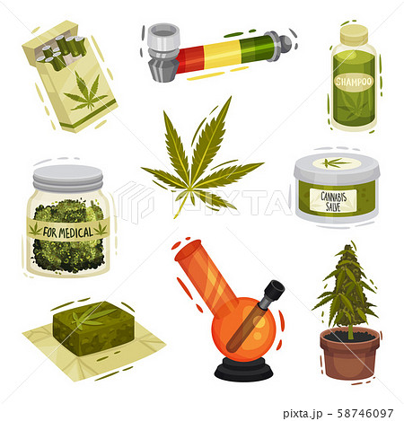 Cannabis Plant Things And Items Vector のイラスト素材