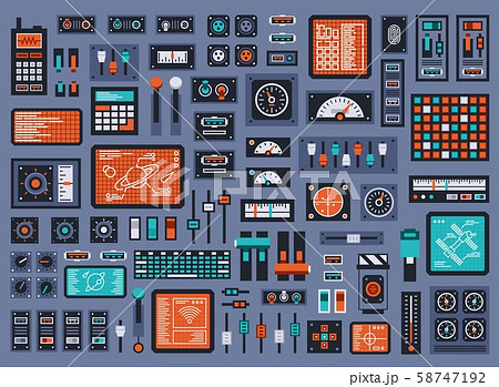 Set of control panel elements for spacecraft or technical industrial station 58747192