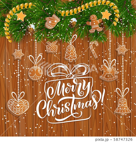 Christmas galand with gingerbread, star and snow 58747326