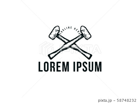 crossed hammer, Vintage carpentry, woodwork and 58748232