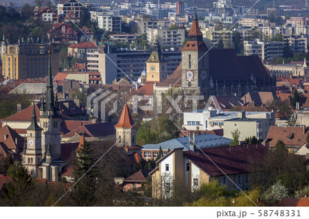 Cityscape with churches in Brasov, Romania 58748331