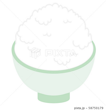 緑色のお茶碗に盛られた白米ごはんのイラスト素材