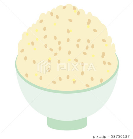 緑色のお茶碗に盛られた発芽玄米ごはんのイラスト素材 58750187 Pixta