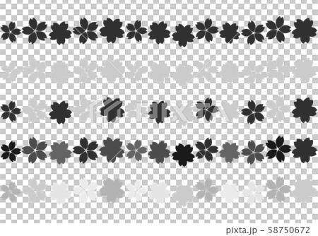モノクロの和風な桜のラインセットのイラスト素材