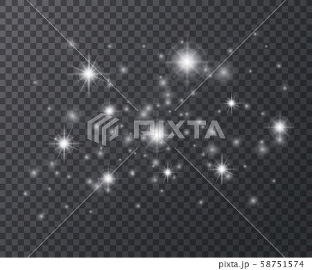 Light effect. White sparks and star glittering, flare sparkle. Christmas design radiance magic 58751574