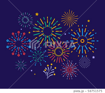 Colorful fireworks. Festive christmas pyrotechnics firecrackers. Xmas winter party festival salutes 58751575