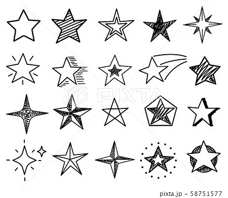 Sketch stars. Cute star shapes, black starburst doodle signs for christmas decoration isolated 58751577