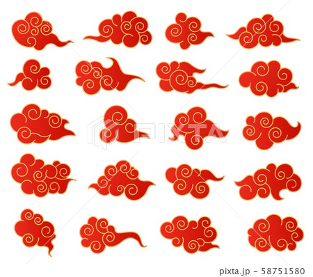 Chinese clouds. Korean or japanese red and golden cloud decorative set. Traditional asian vector 58751580