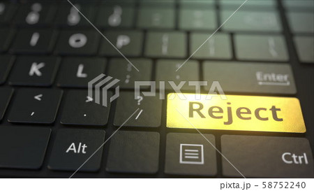 Black computer keyboard and gold reject key. Conceptual 3D rendering 58752240