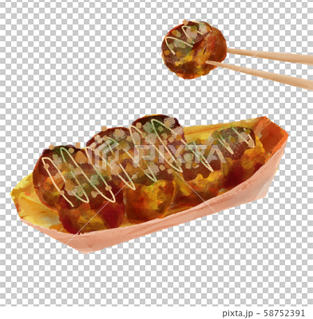 Pick up one takoyaki on a boat plate with chopsticks 58752391