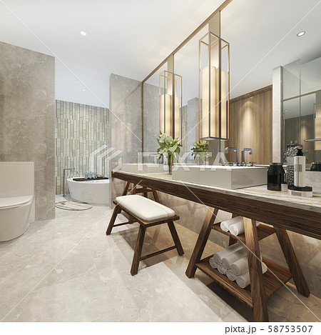 3d rendering modern bathroom with luxury tile decor 3d rendering modern bathroom with luxury tile decor 58753507