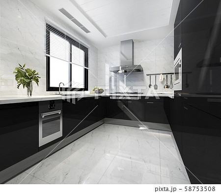 3d rendering scandinavian vintage modern kitchen with dining area 58753508