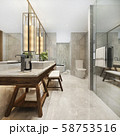 3d rendering modern bathroom with luxury tile decor  58753516