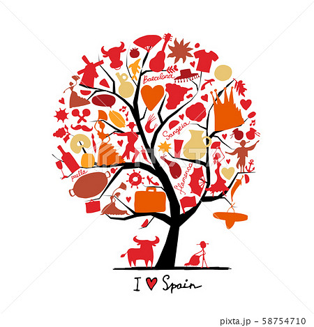 Art tree with spain symbols for your design 58754710