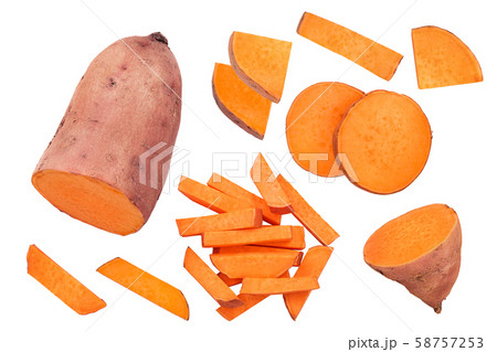 Sweet potato isolated on white background closeup. Top view. Flat lay. 58757253