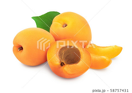 Apricot fruit with half isolated on white background macro Apricot fruit with half isolated on white background macro 58757431