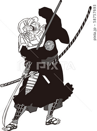 浮世絵　弁慶　その1　白黒 58757693