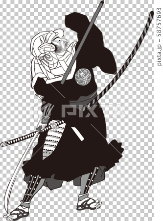 浮世絵　弁慶　その1　白黒 58757693