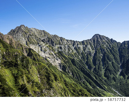 西穂高岳独標から望む奥穂高岳、前穂高岳、吊尾根 58757732