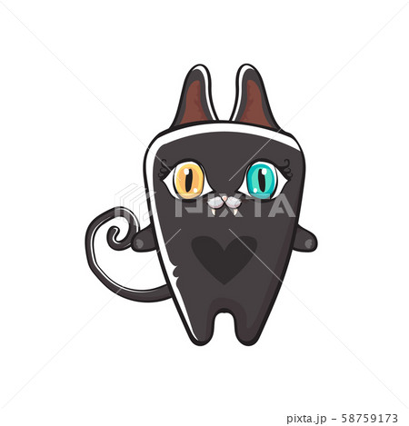 cute black halloween cat isolated on orange background. Cartoon happy black witch kitten with big 58759173