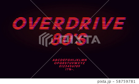 Retrowave synthwave red font design in the style of 1980s. Striped english letters, numbers and Retrowave synthwave red font design in the style of 1980s. Striped english letters, numbers and 58759781