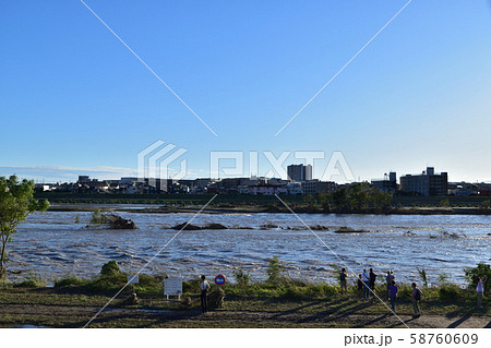 2019年台風19号通過後の二子玉川の濁流 58760609
