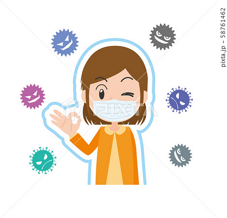 女性 マスク 風邪 ウイルス バリア 予防のイラスト素材