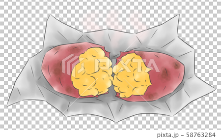 焼き芋1つ アルミホイル付きのイラスト素材 58763284 Pixta